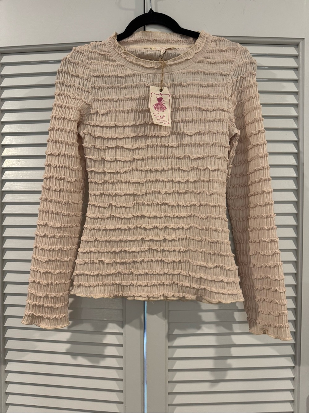 easel Cream Smocked Long-Sleeve Top